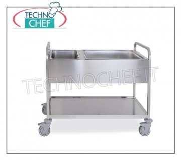 Stainless steel unloading trolley for differentiated collection Trolley for recycling in 18/10 stainless steel, top with 1 GN 2/1 high 200mm tray and 2 Gn 1/2 20 cm high containers, lower shelf, dim.mm 1050x620x1050h