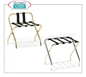 Technochef - Room suitcase rest Luggage rack-Luggage rack with folding structure in brass-plated steel tube, removable black PVC straps and rubber feet, available in 2 VERSIONS, with or without sides