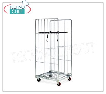 Technochef - ''ROLL CONTAINER'' TROLLEY with LOW PLATFORM and 2 HIGH SIDES Basic 'roll container' trolley, 2 sides, 2 belts, max capacity 600 kg, dimensions mm 720x810x1800h