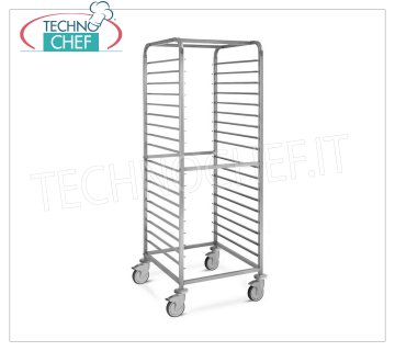 TECHNOCHEF - STAINLESS STEEL TROLLEY for 18 TRAYS GN 2/1, Welded, Mod.2060S STAINLESS STEEL RACK TROLLEY with anti-tipping Guides to '' C '' with Latch for 18 GN 2/1 TRAYS (530x650 mm), version with structure, crosspieces and fully welded fins, dim.mm.650x730x1800h