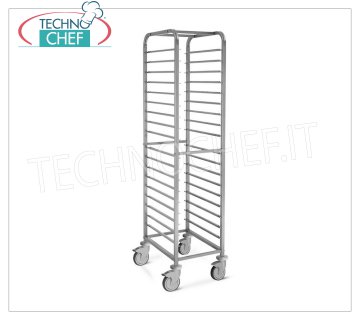 TECHNOCHEF - STAINLESS STEEL TROLLEY for 18 TRAYS GN 1/1, Welded, Mod.2062S STAINLESS STEEL RACK TROLLEY with Rollover Guides to '' C '' with Latch for 18 TRAYS GN 1/1 (mm 530x325), version with structure, crosspieces and fins completely welded, dim.mm.450x610x1800h