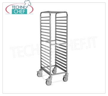 TROLLEY Pizza-Pastry tray holder for 18 TRAYS 60x40 cm, STAINLESS STEEL TRAY TROLLEY with `` L '' guides with stop for 18 TRAYS of mm 600x400, dim.mm.530x680x1720h