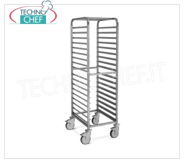 TROLLEY Pizza tray-tray for 18 TRAYS 60x40 cm, STAINLESS STEEL TRAY TROLLEY with `` L '' shaped guides with stop for 18 TRAYS 600x400 mm, version with structure, crosspieces and fins completely welded, dim.mm.530x680x1720h