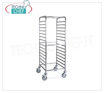 TECHNOCHEF - STAINLESS STEEL TROLLEY for 14 GN 2/1 or 28 TRAYS GN 1/1, Mod.2072 STAINLESS STEEL RACK TROLLEY with anti-tipping guides to '' C '' for 14 GN 2/1 TRAYS (530x650 mm), or 28 GN 1/1 TRAYS (530x325 mm), dim.mm.650x720x1630h