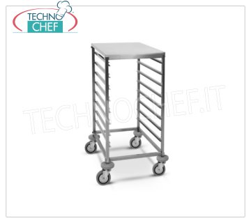 TECHNOCHEF - TROLLEY for 8 GN 1/1 TRAYS with STAINLESS STEEL TOP, Mod.2073 TRAYWAY TROLLEY with STAINLESS STEEL SUPPORT TOP, with Anti-tip Guides at '' C '' for 8 TRAYS GN 1/1 (mm 530x325), dim.mm.440x600x850h