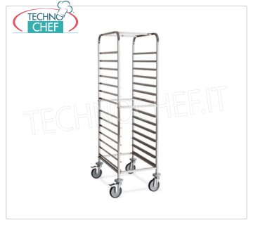 TROLLEY for Pizza-Pastry Trays for 14 TRAYS of 60x40 cm, STAINLESS STEEL TROLLEY with `` L '' guides for 14 TRAYS of mm 600x400, dim.mm.520x720x1630h