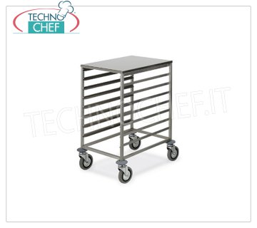 TROLLEY Pizza-Pastry tray holder for 8 TRAYS 60x40 cm with work surface TROLLEY WITH UPPER STAINLESS STEEL SUPPORT SHELF (455x650 mm), with `` L '' guides for 8 TRAYS of 600x400 mm, dim.mm.520x720x850h