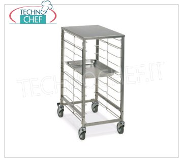 TECHNOCHEF - TROLLEY for 9 GN 1/1 TRAYS with STAINLESS STEEL TOP, Mod.2080 TRAYWAY TROLLEY with STAINLESS STEEL SUPPORT TOP, with stainless steel wire runners for 9 TRAYS GN 1/1 (mm 530x325), dim.mm.420x590x870h