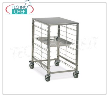 TECHNOCHEF - TROLLEY for 9 GN 2/1 TRAYS with STAINLESS STEEL TOP, Mod.2082 TRAYWAY TROLLEY with STAINLESS STEEL SUPPORT TOP, with stainless steel wire runners for 9 GN 2/1 TRAYS (530x650 mm), dim.mm.620x690x870h