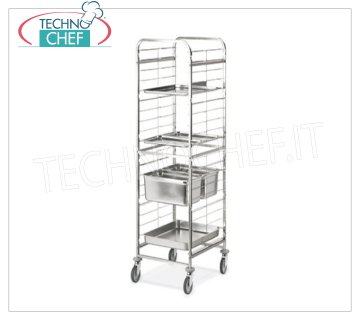 TECHNOCHEF - STAINLESS STEEL TROLLEY FOR 20 TRAYS GN 1/1, Mod.2090 RACK HOLDER TROLLEY with stainless steel wire guides for 20 TRAYS GN 1/1 (mm 530x325), dim.mm.470x630x1810h