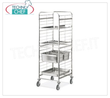 TECHNOCHEF - STAINLESS STEEL TROLLEY for 20 GN 2/1 TRAYS, MOD.2092 RACK HOLDER TROLLEY with stainless steel wire guides for 20 GN 2/1 TRAYS (mm 530x650), dim.mm.670x730x1810h