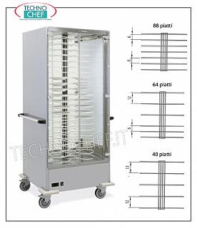 Ready hot dishes trolley, Ventilated, for 88 dishes max, with diameter from 24 to 31 cm, Temp. +30°+90° C.- mod. 3361PS-40 HOT DISH HOLDER TROLLEY in version with PLATE HOLDER GRID 120 MM PITCH. for a MAXIMUM of 40 PLATES with DIAMETER from 240 to 310 mm., ventilated heating with temperature between +30/+60 °C, V.230/1, Kw. 2.0, dim.mm. 830x770x1900h