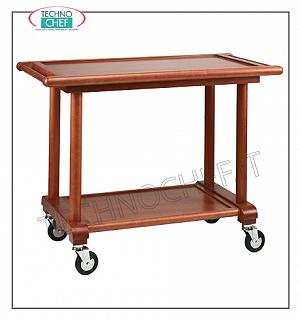 Wooden service carts 2-tier dining trolley, solid beech wood structure with smooth walnut-colored turned legs, plywood tops with frames, dim cm. 110x56x83h