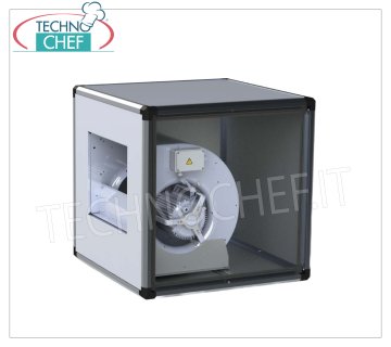 Boxed centrifugal fans, stainless steel panels, with max flow rate from 800 to 10,000 mᵌ/h BOXED FAN WITH CENTRIFUGAL FAN with MOTOR DIRECTLY COUPLED to the IMPELLER, STAINLESS STEEL panels, max flow rate 800 m/cubic/hour, 970 rpm, 1 speed, db 41, V.230/1, Kw. 0.087, weight 24 kg, dim.mm.500x500x500h