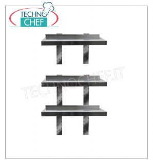 304 STAINLESS STEEL SMOOTH WALL SHELF with UPSTAND, BRACKETS and RACK, 30 cm deep Smooth stainless steel wall shelf with backsplash, 2 brackets and 2 racks, Weight 2 Kg, dim.mm.600x300x40h.