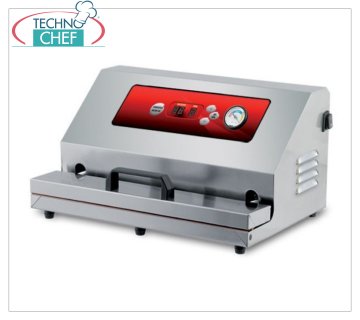 Technochef - Automatic vacuum machine with external suction, 450 mm sealing bar, mod.MICRO Automatic vacuum machine with external suction, 450 mm sealing bar, V.230/1, Kw.0,75, Weight 22 Kg, dim.mm.520x380x210h