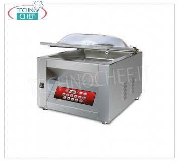 Professional vacuum chamber machine, sealing bar 35 cm, chamber 36x40x19h cm, mod. MIDY DISPLAY EUROMATIC BELL VACUUM PACKAGING MACHINE for BENCH, CHAMBER mm.360x400x190h, WELDING BAR 350 mm, VACUUM PUMP 8 / 9.6 meters / cubic / hour, V.230 / 1, Kw. 0,45, Weight Kg. 42, dim.mm.460x500x420h