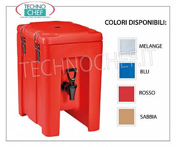 Isothermal containers for beverage distribution ISOTHERMAL POLYETHYLENE container, for maintaining hot or cold drinks, capacity 4.3 lt., Version with FRONT DISPENSE TAP and UPPER OPENING, Weight 3.4 Kg, dim.mm.245x350x395h