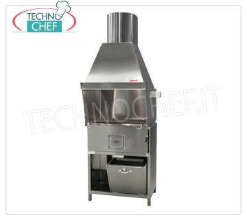 ROMAGNA GRILL - Technochef, Romagna charcoal grill / kitchen with 1 brazier, Romagna charcoal grill with 1 brazier complete with extractor hood with relative motor and support BASE INOX, V.230 / 1, Kw.0.75, Weight 150 Kg, dim.mm.800x850x2370h.