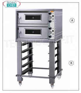 Electric Pizza Oven, 2 chambers for 4 + 4 Pizzas diameter 35 cm MONOBLOCK electric pizza oven for 4 + 4 pizzas diam. 35 cm, with 2 CHAMBERS with INDEPENDENT control of mm 720x720x140h, V 400/3, Kw 12, dim. external mm 990x1060x660h