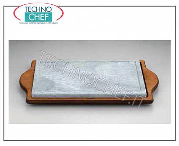 Lava-and-oily stone cooking and maintaining plates STONE RECTANGULAR STONE WITH WOOD BASE CM. 40X25H