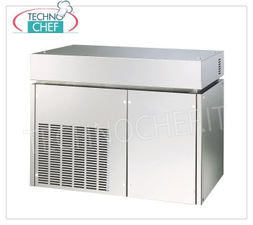 Flake ice makers / machines yield 400Kg/24 hours, without storage Flake ice maker, without deposit, stainless steel exterior, air/water cooling, yield 400Kg/24 hours, V 230/1, Kw 2.1, weight Kg 137, dimensions mm 900x588x705h