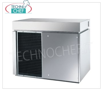 Flake ice makers / machines yield 620 Kg / 24 hours, without deposit Flake ice maker, without deposit, stainless steel exterior, air cooling, V 230/1, Kw 3.0, yield 620 Kg / 24 hours, dimensions 900x588x705h mm, weight 151 Kg.