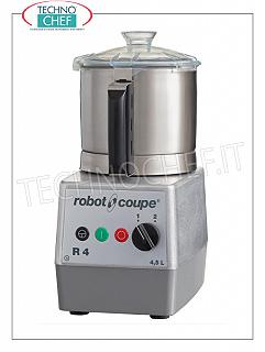 Table CUTTER R4-2V, tank capacity lt.4,5, ROBOT COUPE brand, professional Table CUTTER R4-2V, ROBOT COUPE brand, with removable STAINLESS STEEL TANK 4.5 liters, Speed 1,500 / 3,000 rpm, V. 400/3, Kw 0.90, Weight 17 Kg, dimensions 225x305x440h mm