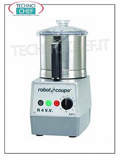 Table CUTTER R4 VV, tank capacity lt.4,5, ROBOT COUPE brand, professional Table CUTTER R4 VV, ROBOT COUPE brand, with 4.5 liter removable STAINLESS STEEL BOWL, Variable speed 300 / 3,500 rpm, V. 230/1, Kw 1,00, Weight 17 Kg, dimensions 225x305x460h mm