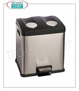 Waste bins for separate collection Stainless steel bin, lid with pedal opening, 2 internal polypropylene buckets of 12 liters each, dim.mm.405x382x430h