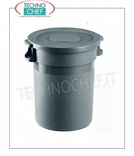 gettacarte Polypropylene waste paper basket with lid and side handles, capacity 80 liters, diam.505x615h