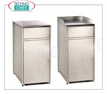 Stainless steel cabinets for clearing self-service trays Satin stainless steel cabinet for clearing self-service trays with tilting door, hinged door and tray support surface, dim.mm.615x560x1125h