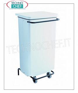 Dustbins in painted metal Trash can in white painted metal on wheels, lid with pedal opening, 110 liters, dim.mm.480x420x965h