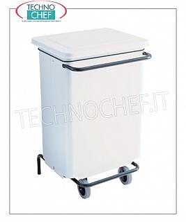 Painted metal dustbin White painted metal dumbbell on wheels, foot pedal cover, liters 70, dim.mm.480x420x755h