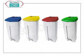 Waste bins for separate collection White polyethylene bin on wheels, BLUE lid with pedal opening, from 120 liters, dim.mm.560x480x890h