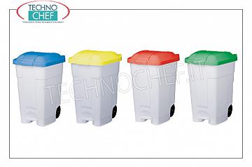 Waste bins for separate collection White polyethylene bin on wheels, BLUE lid with pedal opening, from 70 liters, dim.mm.510x575x700h