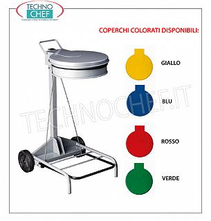 Bag holder trash cans Sack holder in white painted metal on wheels, YELLOW color lid with pedal opening, for 110 liters bags, dim.mm.555x600x990h