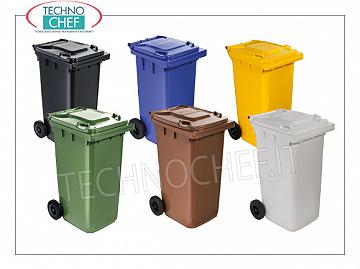 Plastic waste bins Polyethylene waste bins on 2 wheels, with large lid handle and rear stop, 120 liters, payload 48 Kg, weight 10.4 Kg, dim.mm.480x543x927h