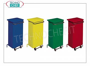 Waste bins for separate collection BLUE painted metal bin on wheels, lid with pedal opening, 110 liters, dim.mm.480x420x965h