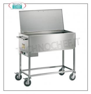 TECHNOCHEF - Hot trolley in bain-marie, 3 GN 1/1 containers, Mod.CT1760C Warming trolley, stainless steel frame on tubular, stainless steel tank with grill, heated bain-marie with electric heater, drain tap, N 50 places, for 4 GN 1/1 (excluded), V.230 / 1, W 2000, bowl height cm . 24, dim.mm.1500x640x900h