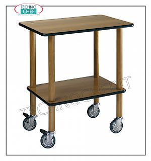 Wooden service carts Gueridon trolley with uprights in evaporated beech, walnut tops and rubber edge, 4 swivel wheels, n. 2 floors, dimensions 700x450x800h