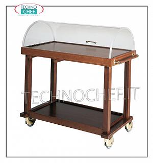 Trolleys for desserts and cheeses Trolley for desserts, cheeses and appetizers with semi-cylindrical dome with frame and 2 solid wood shelves, dimensions mm 1000x500x1000h