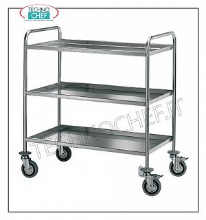 Service trolleys in stainless steel Stainless steel trolley with 3 folded shelves, dimensions 1020x600x1020h mm