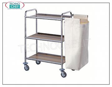 Laundry trolleys Floor service trolley, stainless steel frame, laminate shelves, 1 external bag and 2 braking wheels, N 3 shelves, dimensions 80x40x104h cm