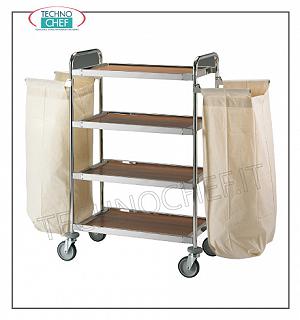 Laundry trolleys Service trolley on the floors, with 2 external laundry bags and 4 shelves