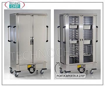 Temperature maintainer, Ventilated HOT cart for 24 GN or EN 1/1 HOT MAINTENANCE trolley with VENTILATED HEATING, 2 Doors, for 24 Gastro-Norm, Euro-Norm or 600x400 trays, Pitch between Guides 120 mm, V. 230/1, Kw 3.0, Dimensions mm 1320x750x2000h