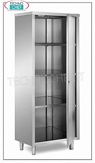 Stainless steel 304 crockery cabinet with hinged door and 3 intermediate shelves, 60 cm deep Storage cabinet with 1 hinged door and 3 height-adjustable intermediate shelves, dimensions 700x600x1700h mm