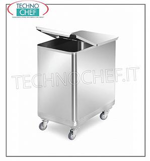 Hoppers on wheels for flour and sugar STAINLESS STEEL HOPPER, capacity 110 liters, ROUNDED CORNERS, complete with removable FOLDING LID, dimensions 375x660x700h mm