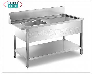 Prewash tables for hood dishwashers PREWASH TABLE in DISHWASHER INLET with MACHINE HOOK and TANK (mm. 400x400x300h) on the LEFT, complete with REAR BACKSHAND (200mm), perimeter PANELS and LOWER SHELF - dimensions mm. 800x700x850h