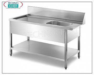 Pre-wash tables for hood dishwashers PRE-WASH TABLE in DISHWASHER ENTRANCE with MACHINE and TANK HOOK (mm. 500x400x300h) on the RIGHT, complete with REAR LIFT (200mm), perimeter PANELS and BOTTOM SHELF - dimensions mm. 800x700x850h